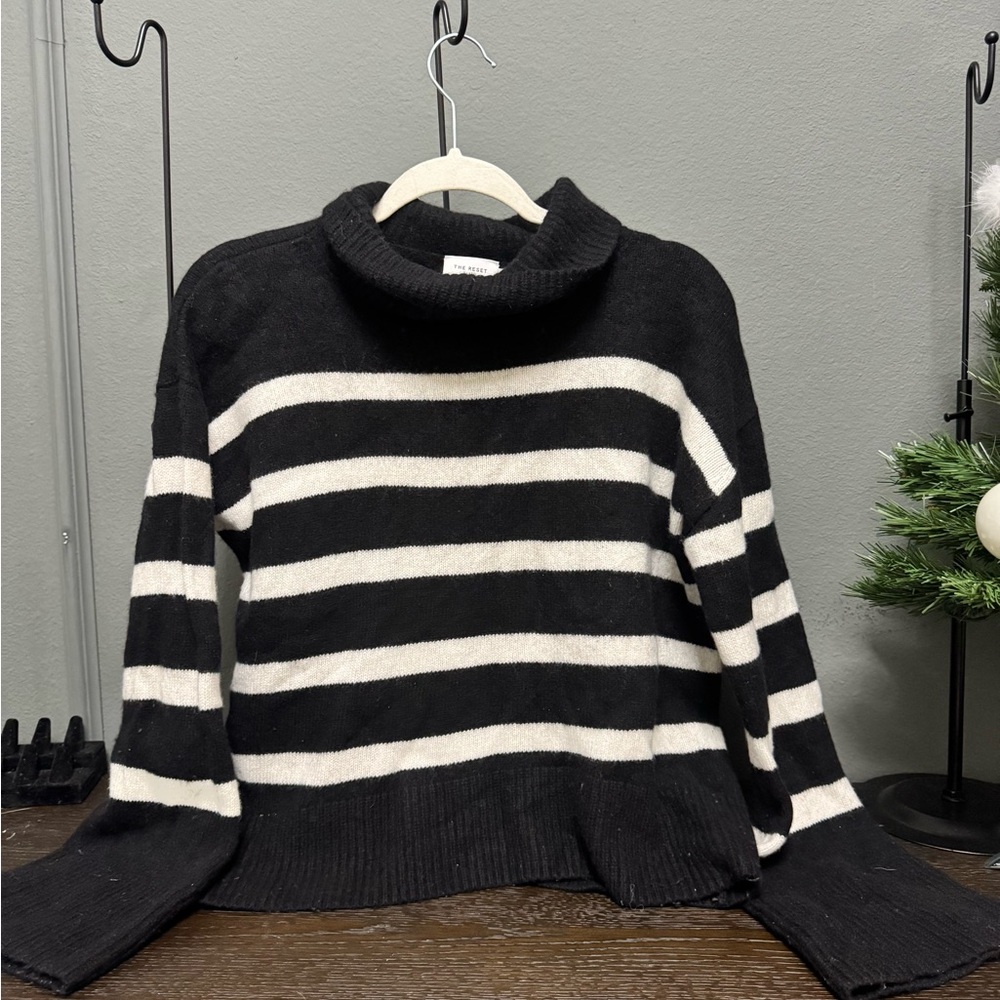 The Reset Black and White Striped Turtleneck Sweater